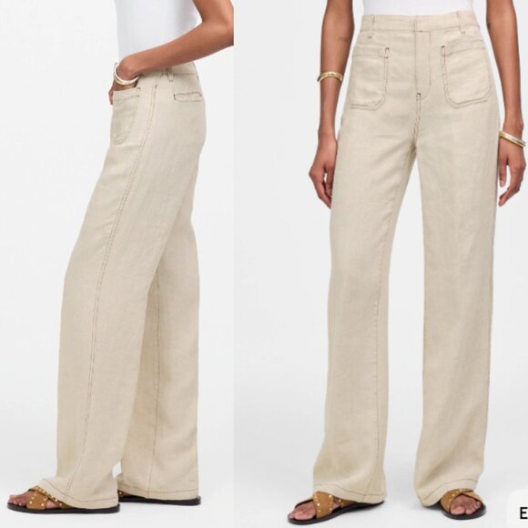 Madewell 100% Linen Patch Pocket Flare Pant NWT in Oat 4 - Picture 2 of 12